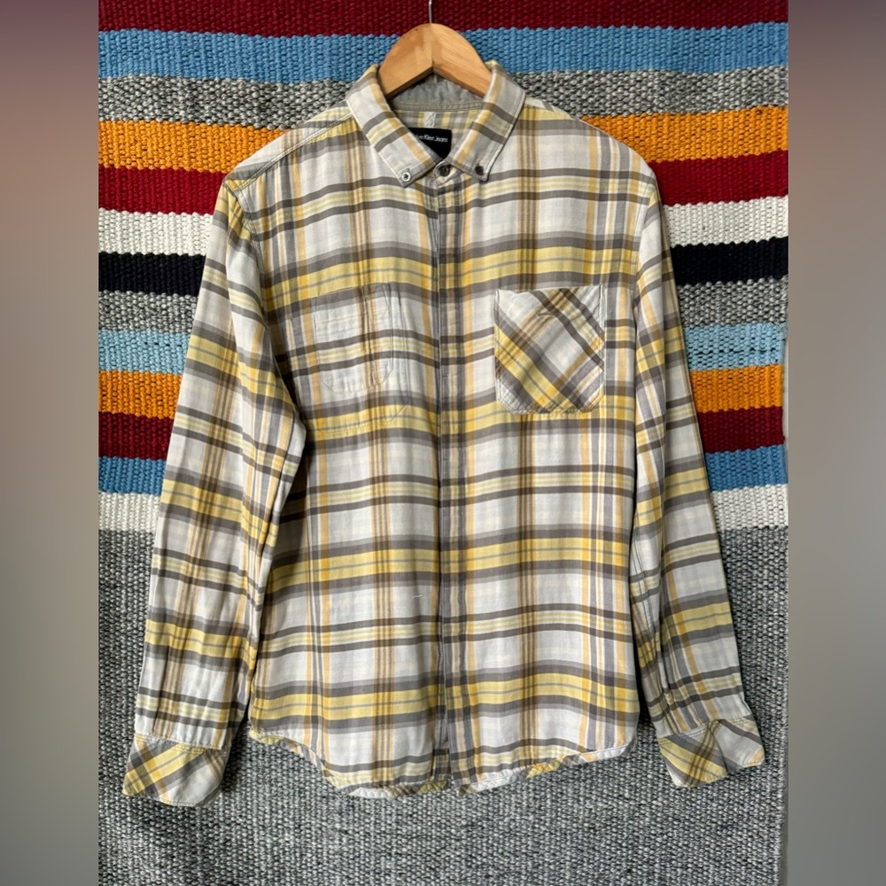 Calvin Klein Jeans Yellow & Gray Plaid Button-Down Shirt